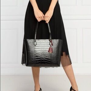 Tory Burch Black Croc-Embossed Tote